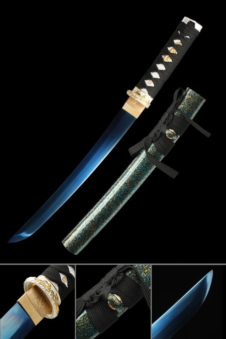 Handmade Japanese Tanto Sword 1060 Carbon Steel With Blue Blade