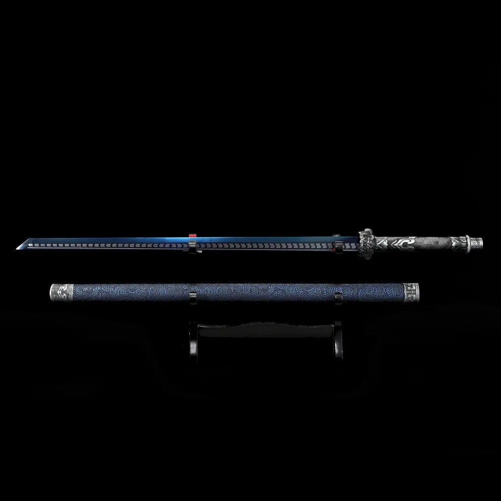 1060 Carbon Steel Ninjato with Blue Blade - Dragon-themed Silver