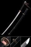 WWII Type 97 Shin Gunto Katana in Manganese Steel with Black Leather Saya & Gold-Copper Tsuba