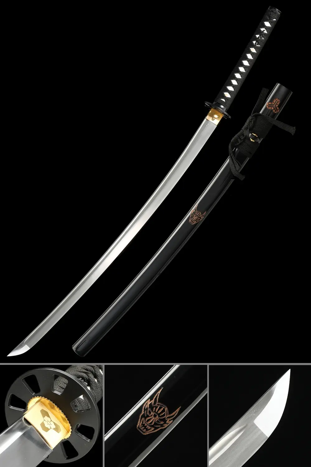 1065 Carbon Steel Katana with Black Piano Lacquer Saya - Dragon
