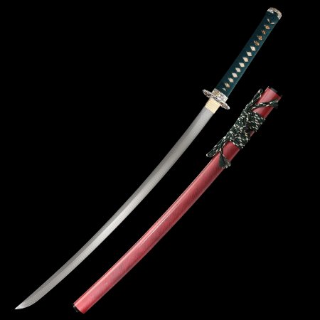 Handmade Full Tang Japanese Samurai Sword Damascus Steel With Red Scabbard