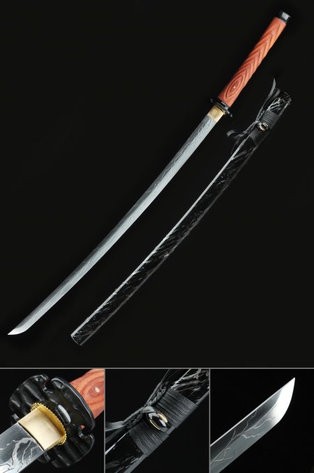 Handmade Japanese Katana Sword With Lightning Theme Carved Blade