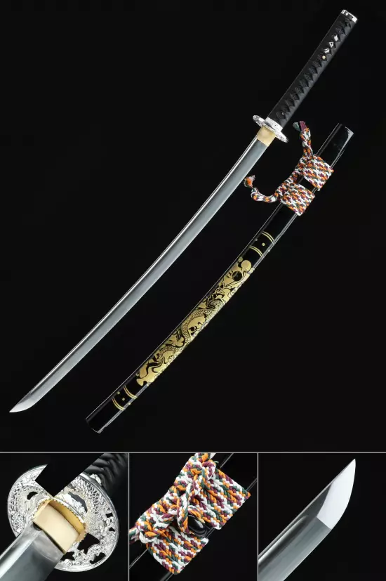 Handmade Real Japanese Katana Sword With Dragon Tsuba And Scabbard