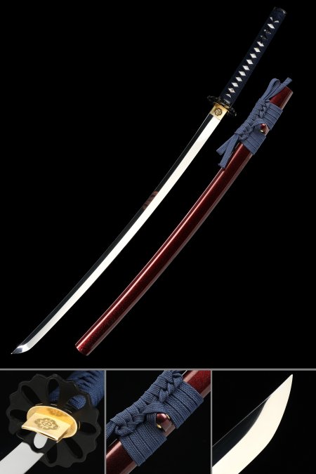Handmade Full Tang Samurai Sword 1095 Carbon Steel With Darkred Scabbard