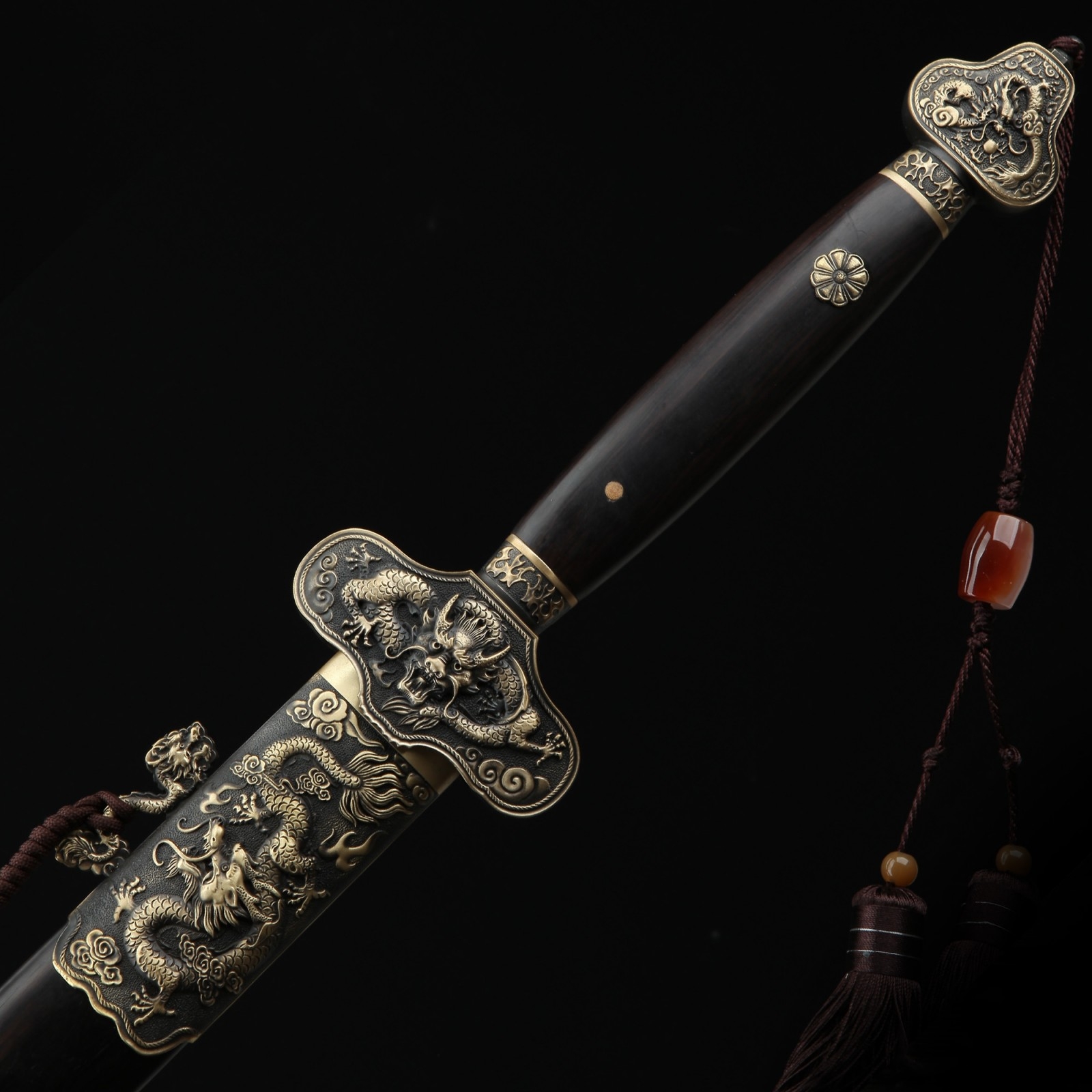 Chinese Jian Sword | Handmade Black Sandalwood Chinese Dragon Theme ...