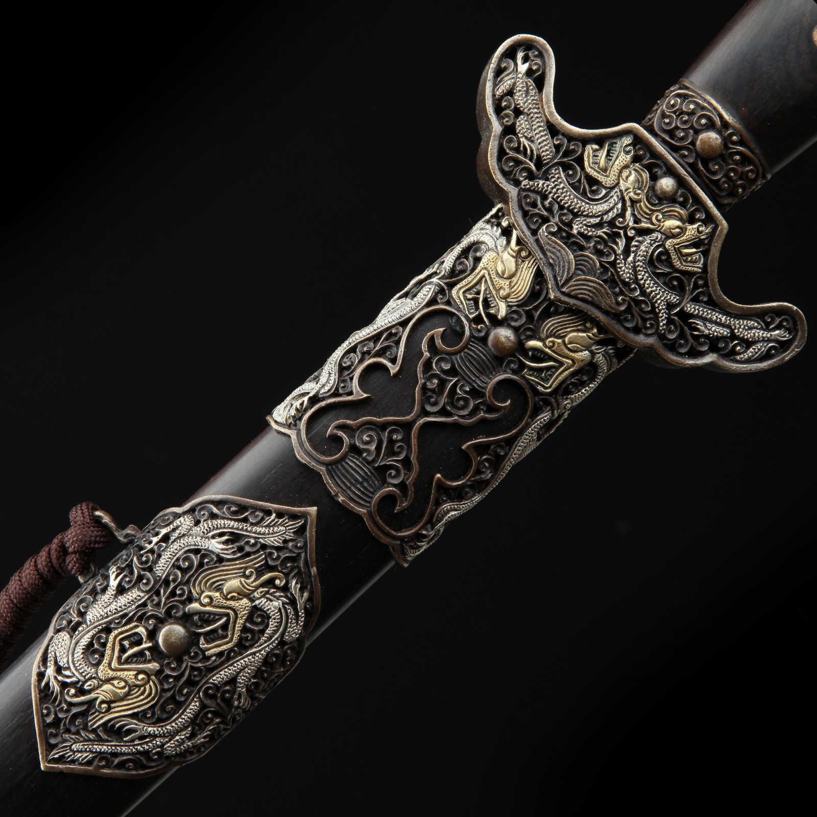 Jian Sword | Handmade Black Sandalwood Damascus Steel Dragon Theme ...