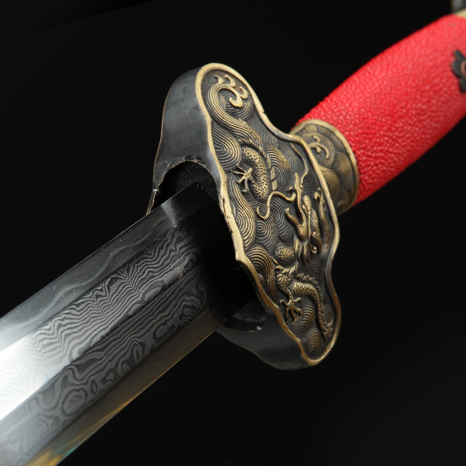 Song Dynasty Sword | Red Rayskin Chinese Dragon Theme Damascus Steel ...