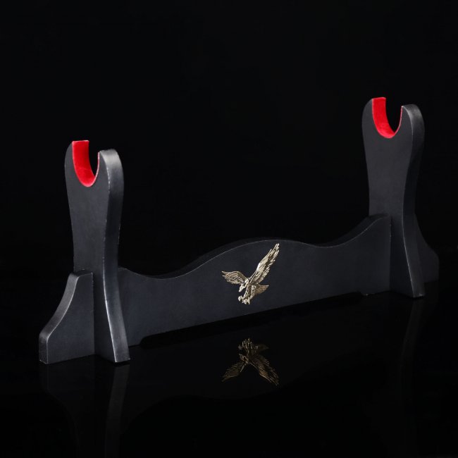 Single Katana Sword Stand Holder Display 1-layer Rack Base Black Lacquered Wood With Red Felt