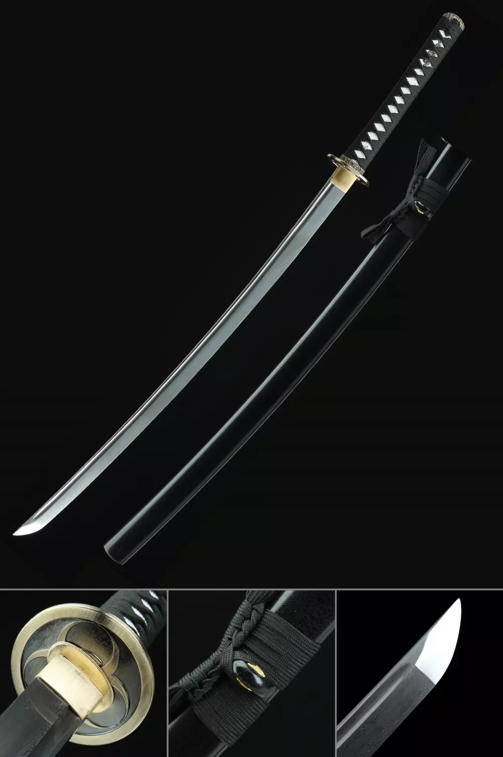 Zombie Killer Katana | Handmade Katana Sword Damascus Steel Black Scabbard - TrueKatana