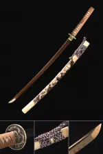 Handmade Japanese Sword T10 Folded Clay Tempered Steel Real Hamon With Golden Blade