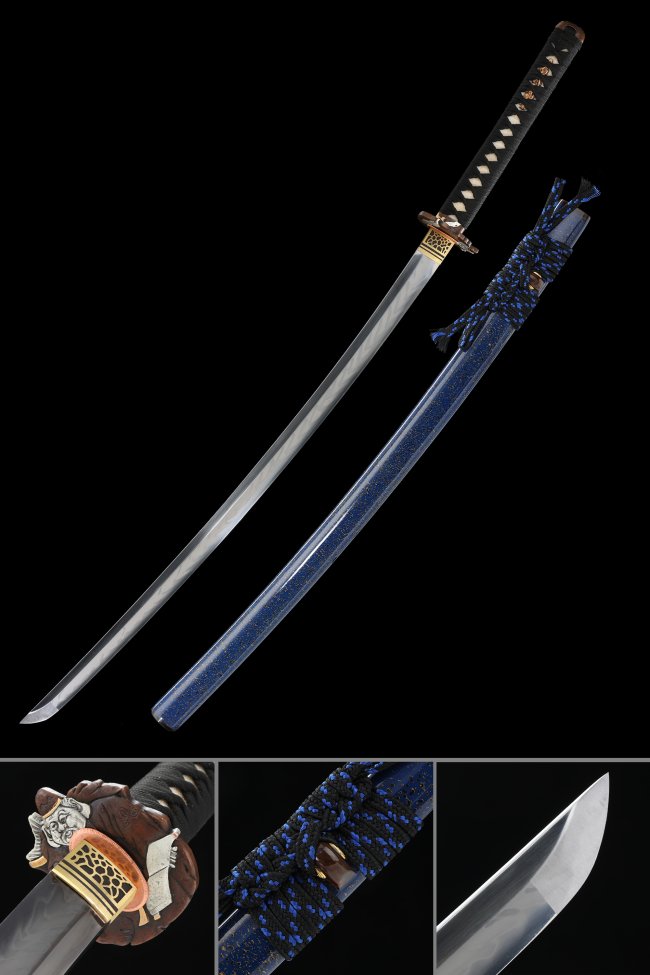 Geometric Tsuba T10 Carbon Steel Katana, Real Hamon, Full Tang & Handcrafted