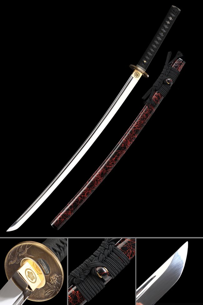 Crane Tsuba 1095 Carbon Steel Katana, Real Hamon, Full Tang & Handmade