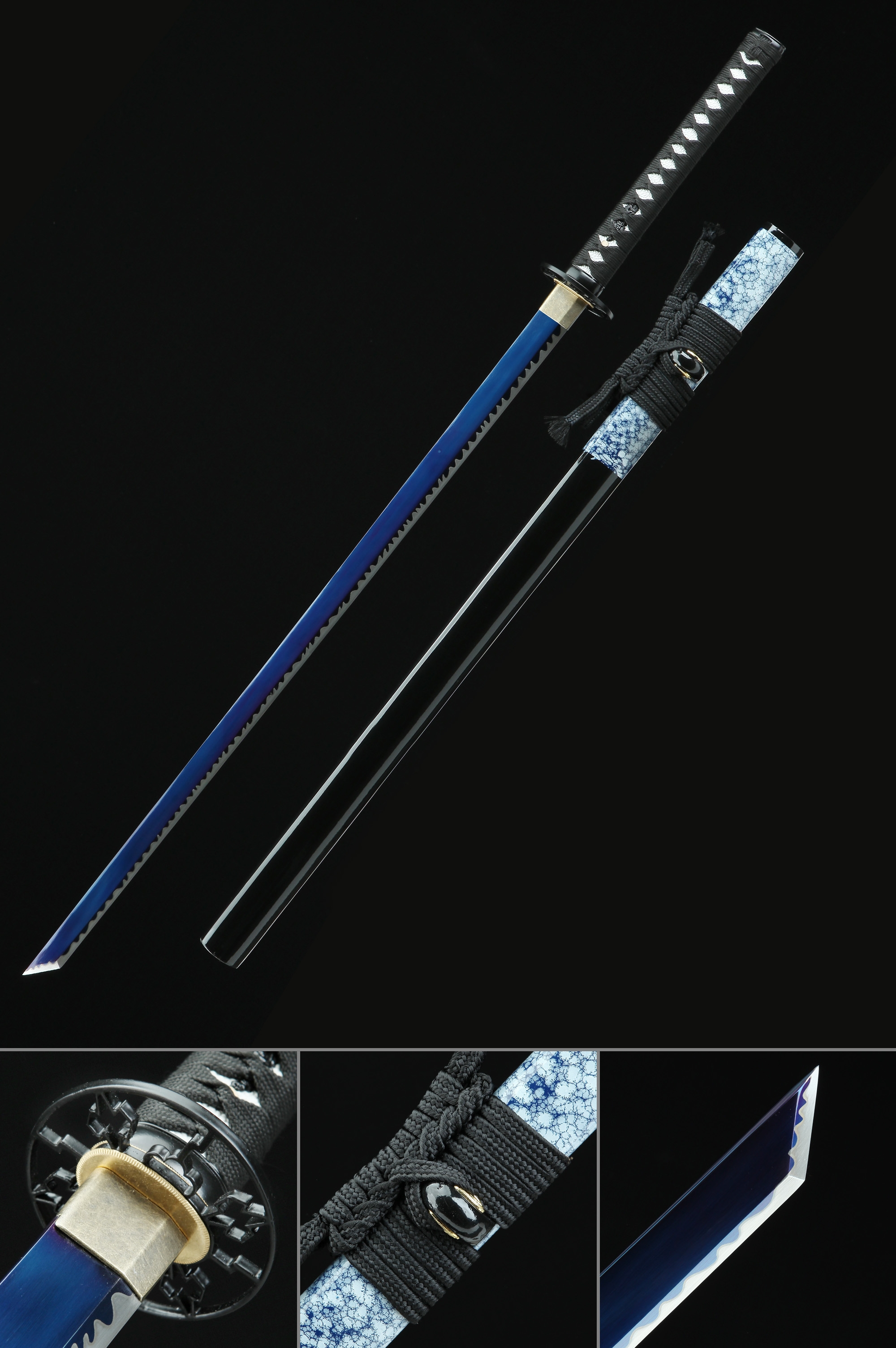 Handmade Japanese Straight Sword Spring Steel With Blue Blade