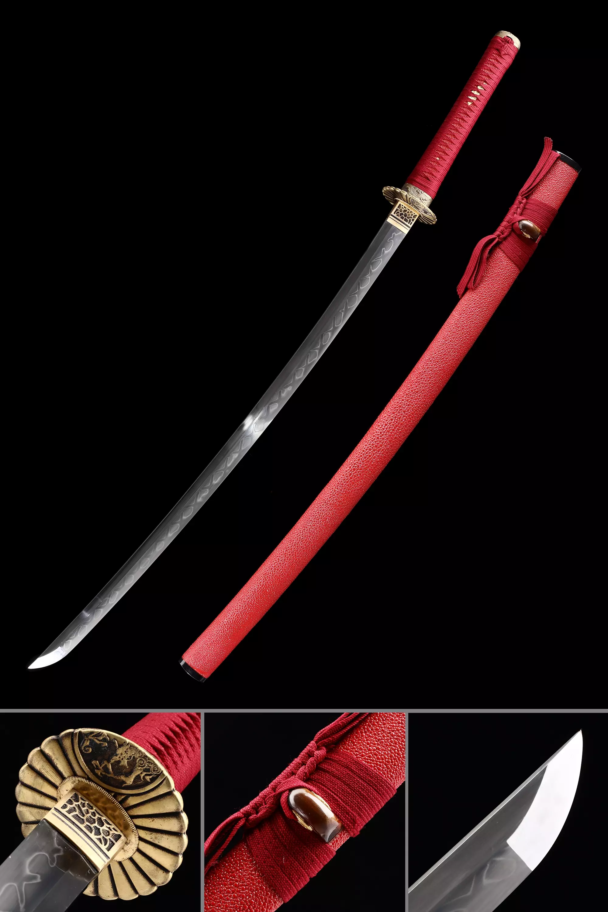 Red Katana Handmade Japanese Katana Sword T10 Carbon Steel Real Hamon With Red Scabbard 8720