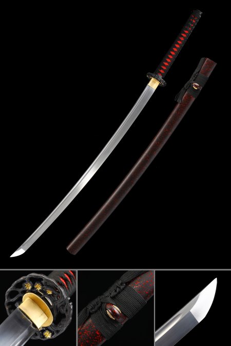 Handmade Japanese Samurai Sword High Manganese Steel With Crimson Scabbard