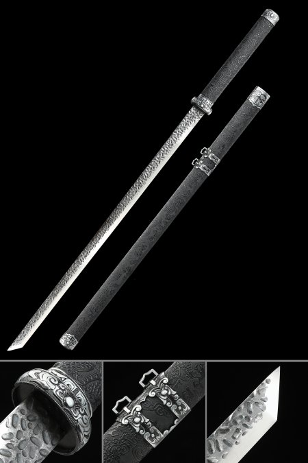 Handmade Japanese Ninja Sword 1090 Carbon Steel With Hand Hammered Dents Blade