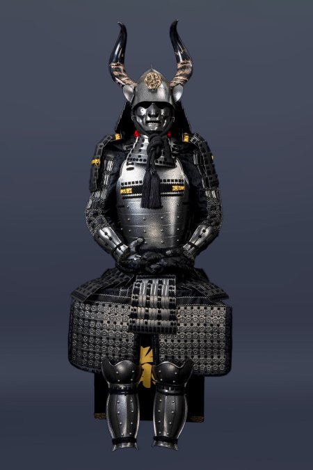 Handmade Black Sanada Nobuyuki Clan Japanese Samurai Armor, Life Size Yoroi