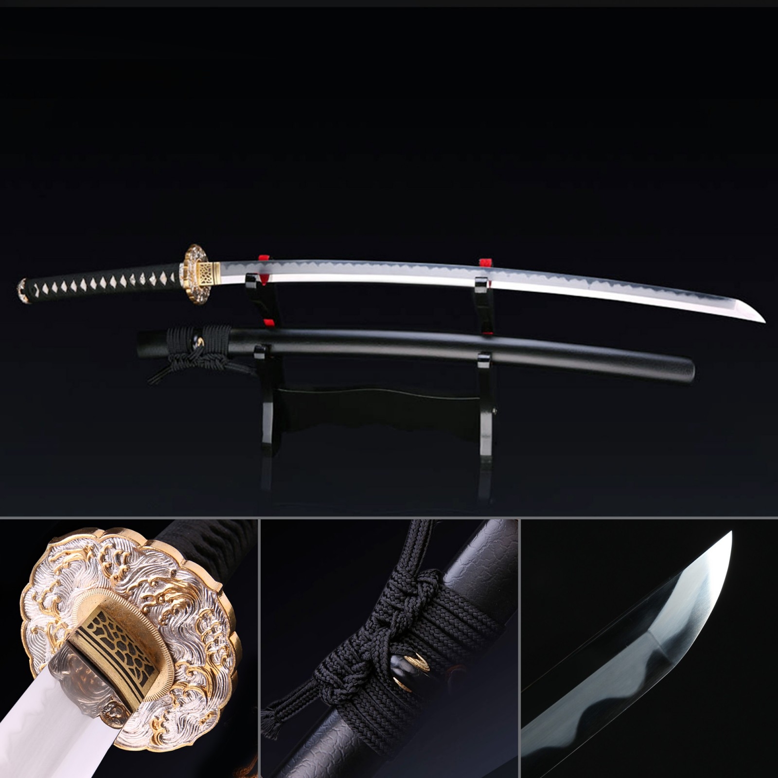 Real T10 Handmade Big Wave Style Tsuba Katana Japanese Samurai Sword ...