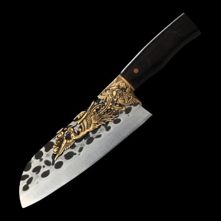 Stainless Steel Kitchen Knife With Copper Phoenix Themed Guard