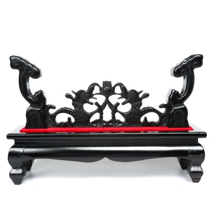 Handmade Exquisite Black Two Dragons Playing With Pearls Wooden Single Tier Sword Stand