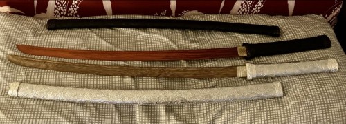 Handmade Wooden Blade Unsharpened Katana Samurai Sword With Silver Scabbard And Alloy Tsuba
