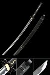 Handmade Nihonto Japanese Katana Sword Damascus Steel Full Tang With Black Scabbard