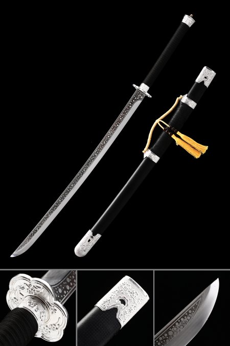 Handmade Chinese Dao Sword Spring Steel With Black Scabbard