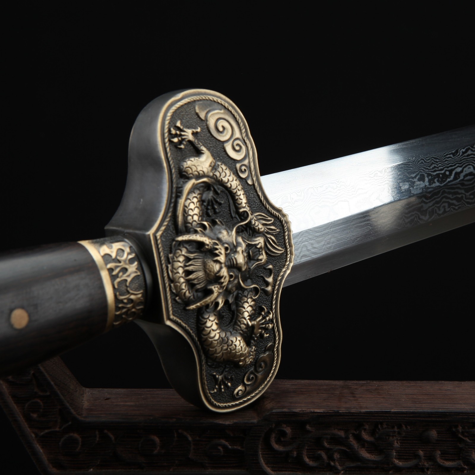 Chinese Jian Sword | Handmade Black Sandalwood Chinese Dragon Theme ...