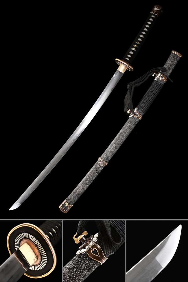 Odachi Sword T10 Steel Hamon Blade with Gray Rayskin Saya & Copper Tsuba - 40.5in