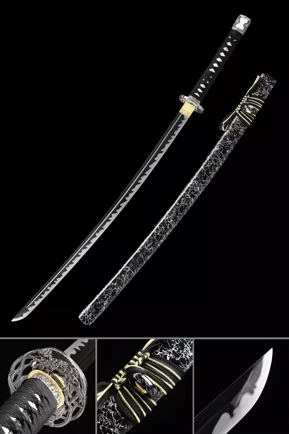 1045 Carbon Steel Katana  Handmade Japanese Katana Sword 1045 Carbon Steel  With Black Blade And Scabbard - TrueKatana