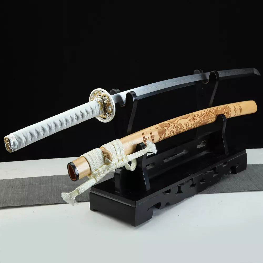 T10 Katana | T10 Carbon Steel Katana with Dragon Tsuba - Natural