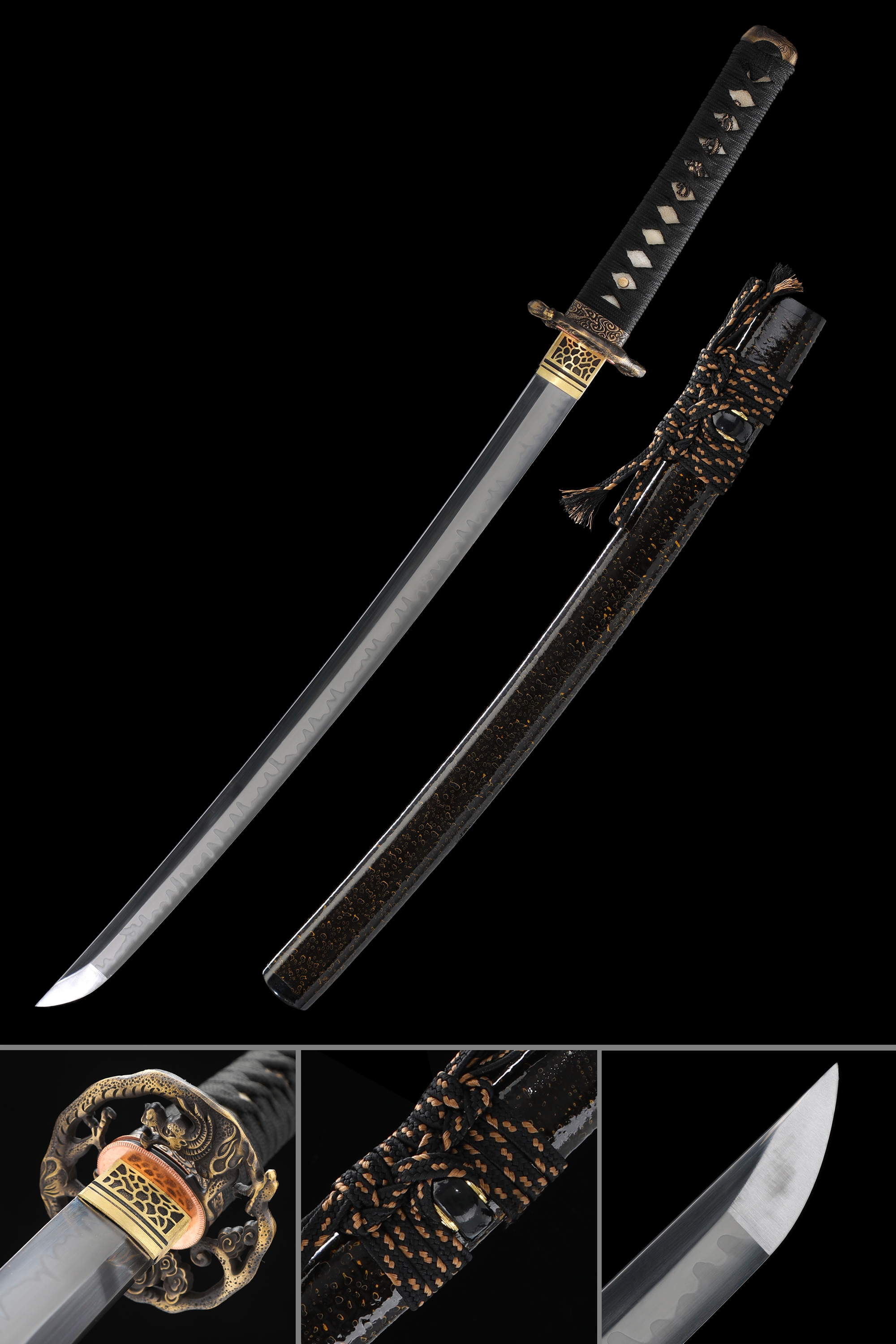 Handmade Japanese Wakizashi Sword T10 Carbon Steel With Black Saya