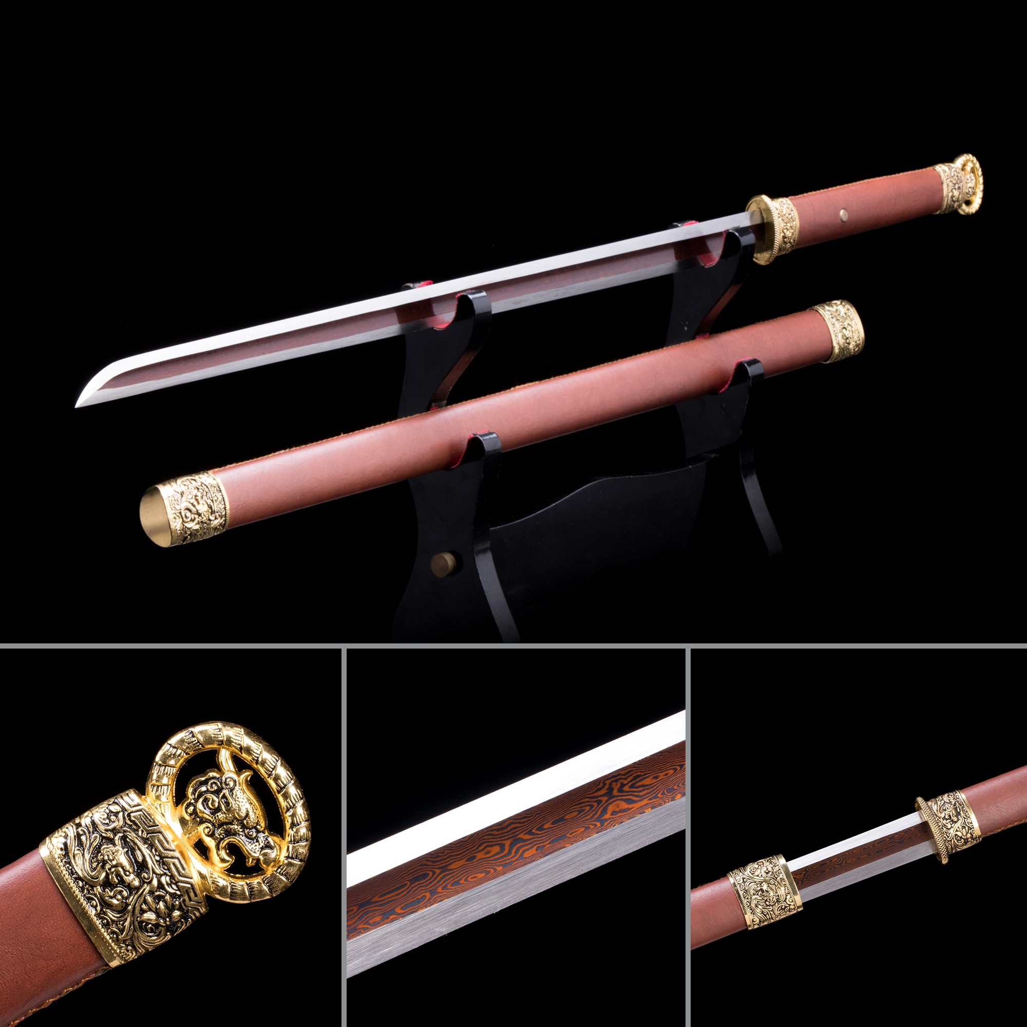 Handmade Pattern Steel Red Straight Blade Chokuto Japanese Ninjato ...