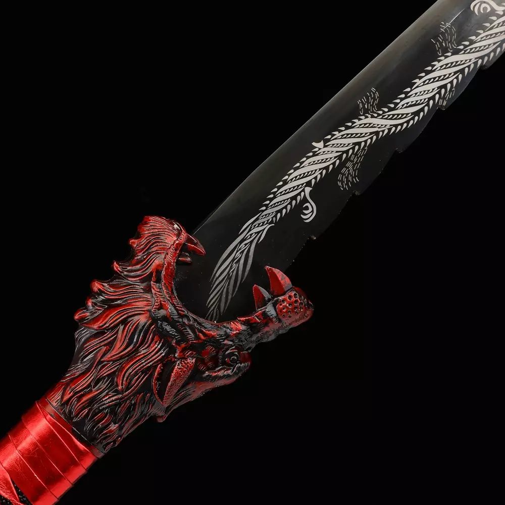Katana Rouge  Acier De Modèle D'épée De Katana Japonais Fait à La Main  Avec Fourreau Rouge Et Tsuba De Dragon - TrueKatana