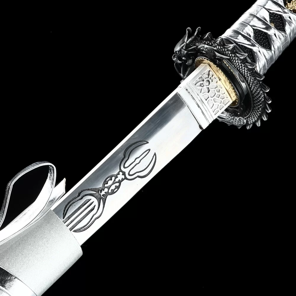 1065 Carbon Steel Katana with Dragon-Engraved Blade in White