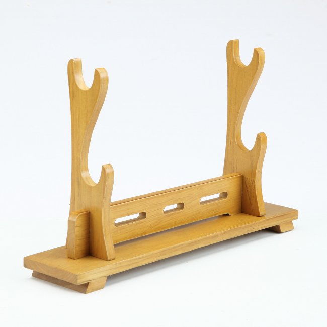 Handmade Natural Bamboo Wooden Double Tier Katana Sword Bracket Stand Holder Display Rack Stand