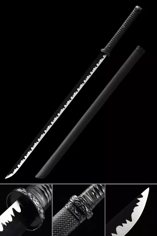 Handmade Chokuto Ninjato Sword High Manganese Steel Full Tang With Black Blade