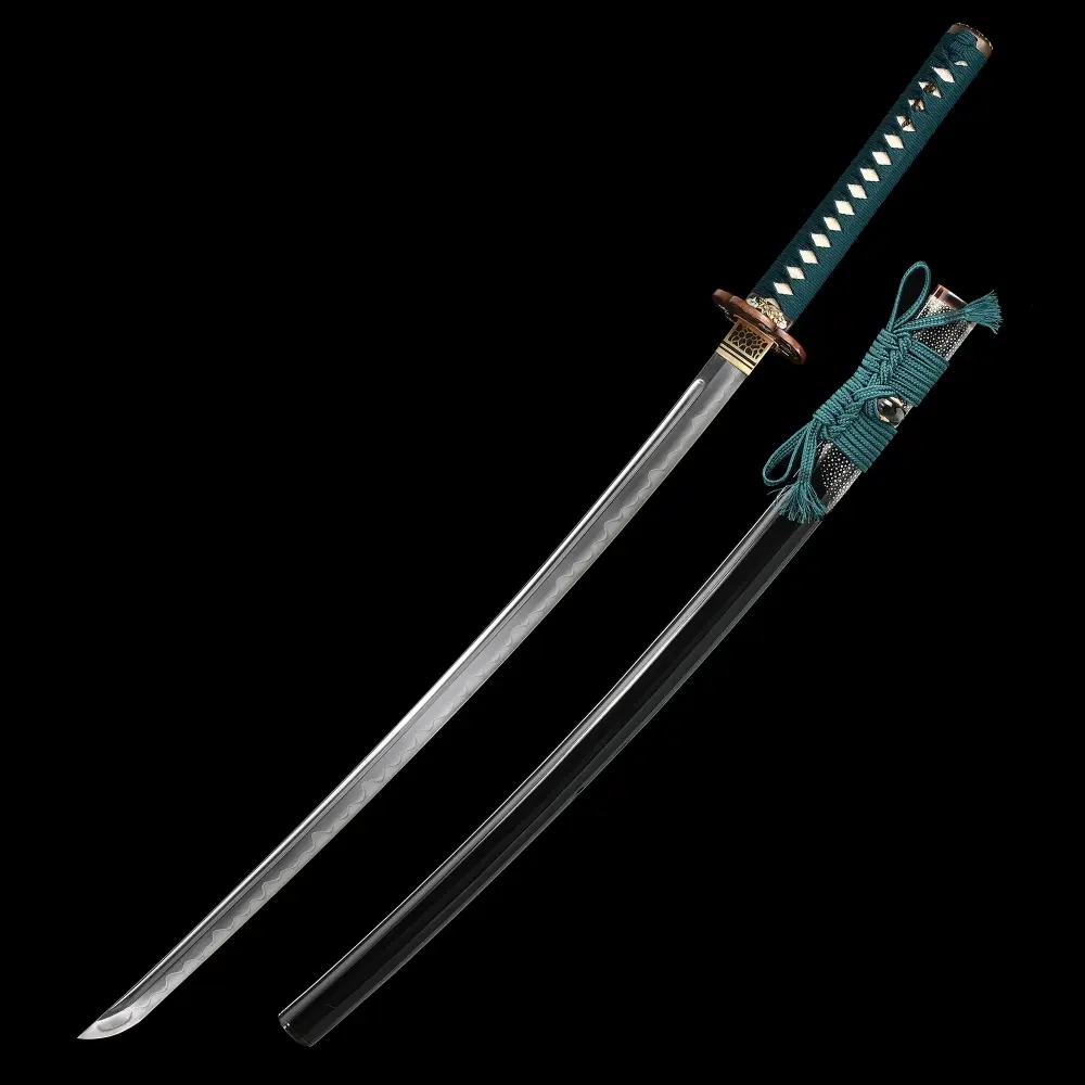 Authentic Katana | Manganese Steel Katana with Hamon in Teal Ito