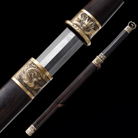 High-performance Pattern Steel Straight Blade Chinese Tang Dynasty Sword With Ebony Scabbard
