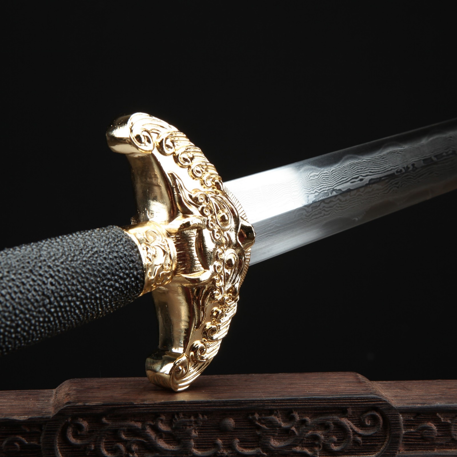 Chinese Jian Sword | Handmade Damascus Steel Rayskin Full Tang Qing ...