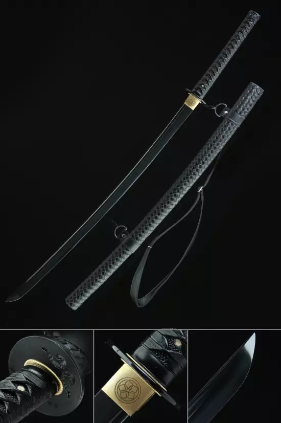 Handmade Japanese Obsidian Katana With Black Blade And Strap