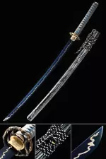 Handmade Japanese Katana Sword High Manganese Steel With Blue Blade And Snake Tsuba