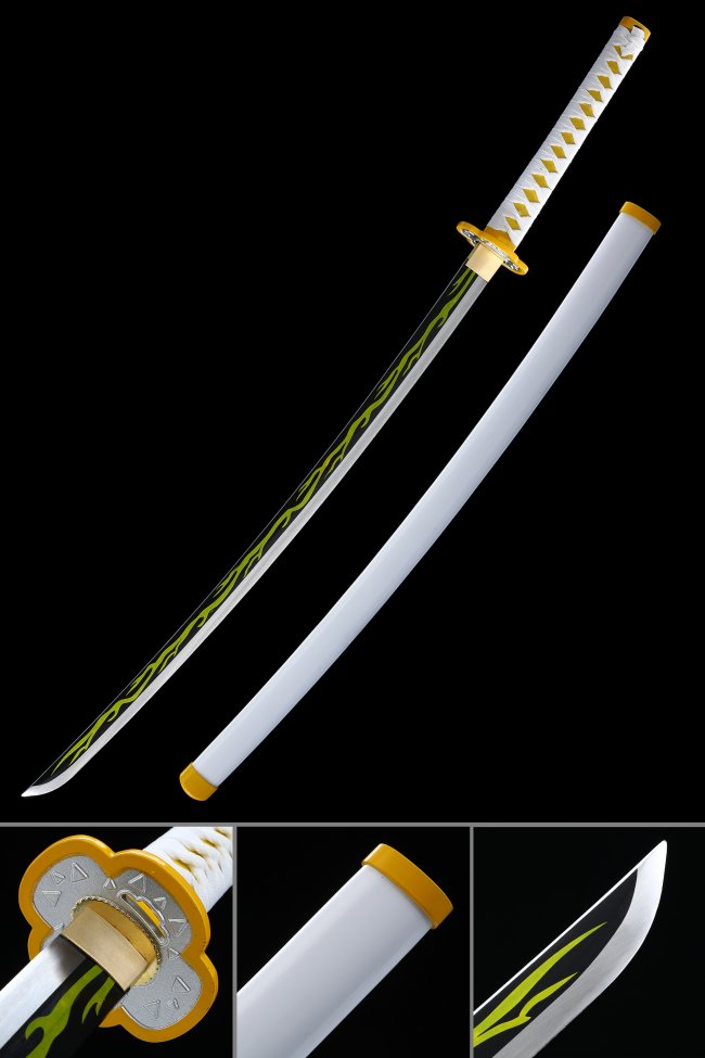 Zenitsu Agatsuma Sword - Kimetsu No Yaiba Thunder Breathing Nichirin, 1045 Carbon Steel, Yellow Blade