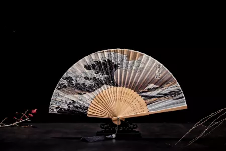 Handmade Japanese Folding Silk Fan With Bamboo Frame