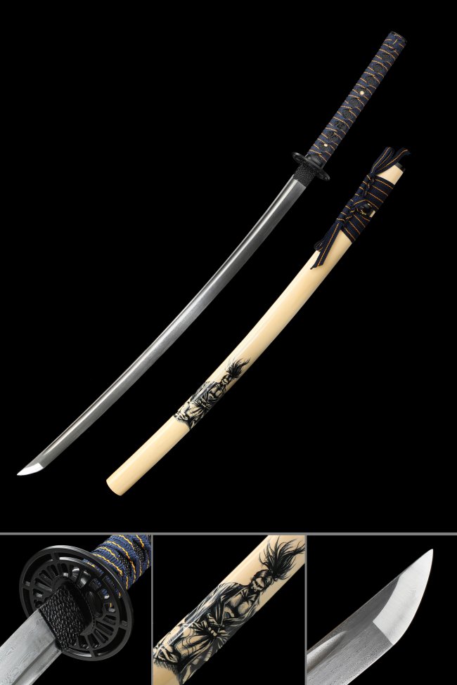 Handmade Full Tang Japanese Katana Sword With Damascus Steel