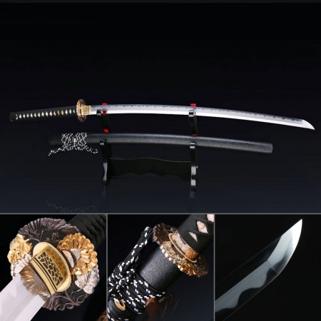 Handmade Japanese Katana Sword T10 Carbon Steel With Chrysanthemum Tsuba