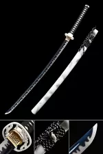 Handmade Japanese Samurai Sword High Manganese Steel With Blue Blade And White Scabbard