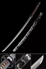 Handmade Japanese Katana Sword With Black Leather Scabbard