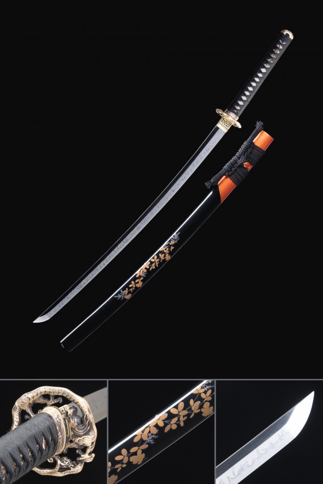 Dragon Tsuba T10 Carbon Steel Katana, Clay Tempered, Real Hamon & Hand Forged