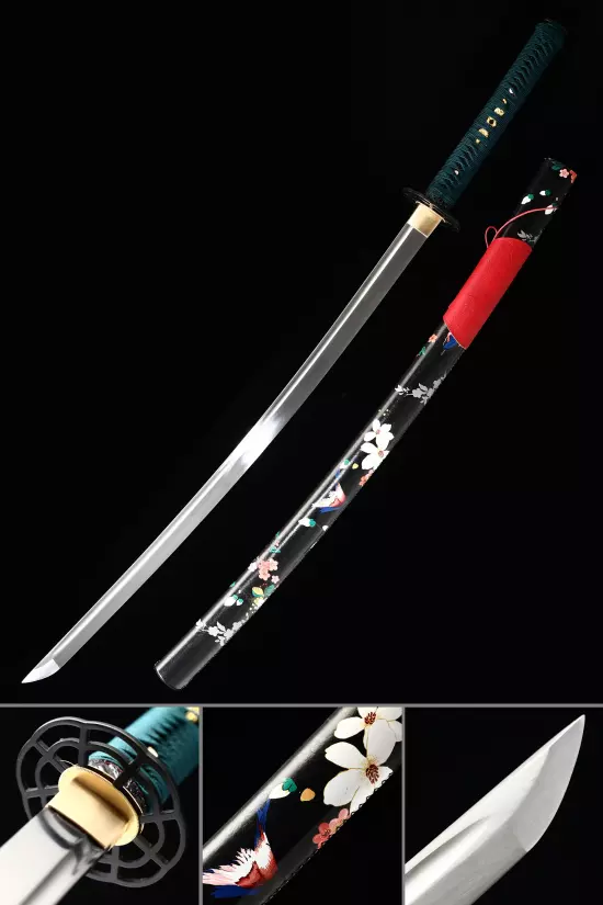 Handmade Japanese Katana Sword High Manganese Steel With Leather Scabbard